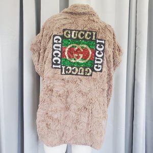 Vintage Fuzzy Vest Jacket with Sequin Applique